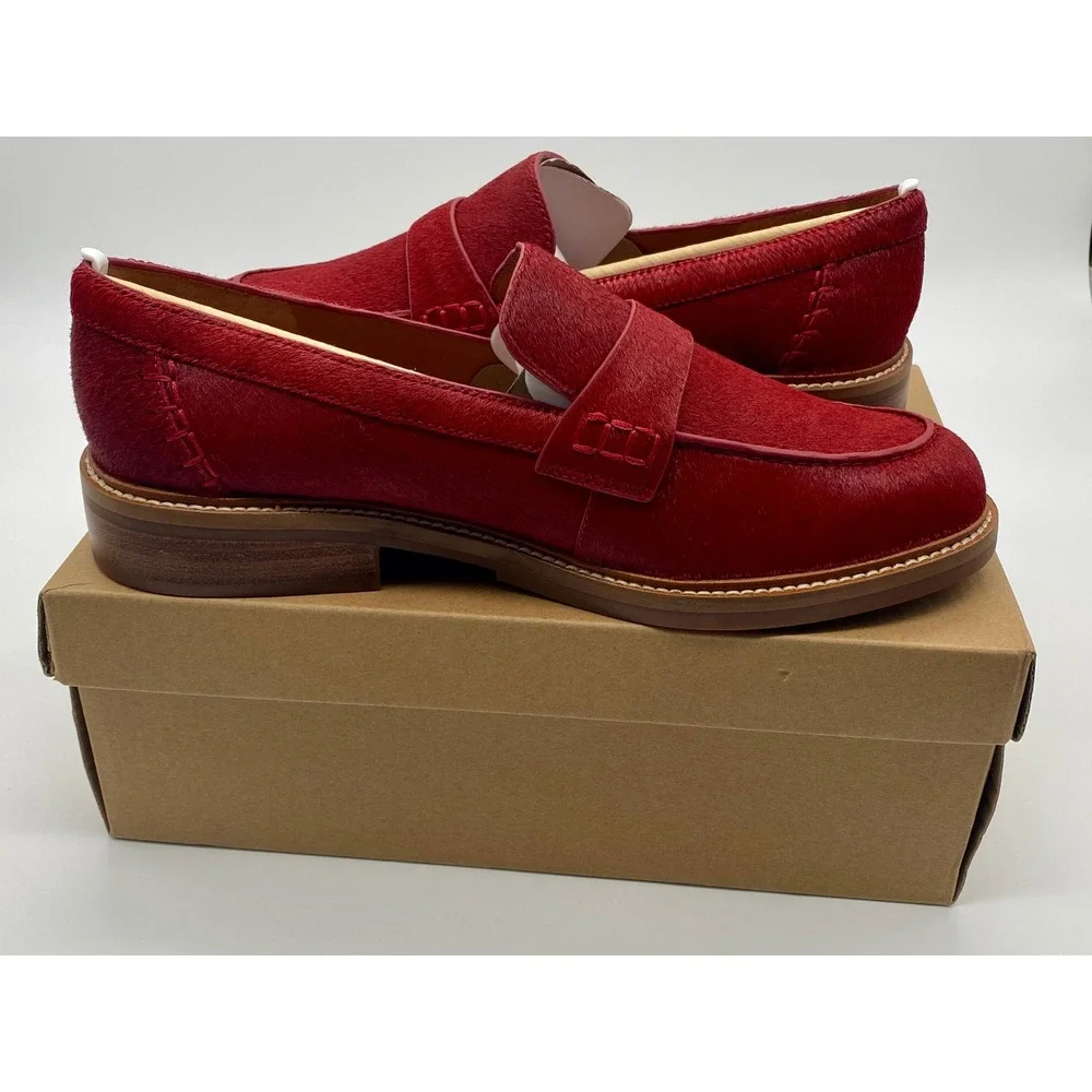 Lucky Brand Salima 2 Red Haircalf Penny Loafers Bossa Nova Womens 12M LK-SALIMA2